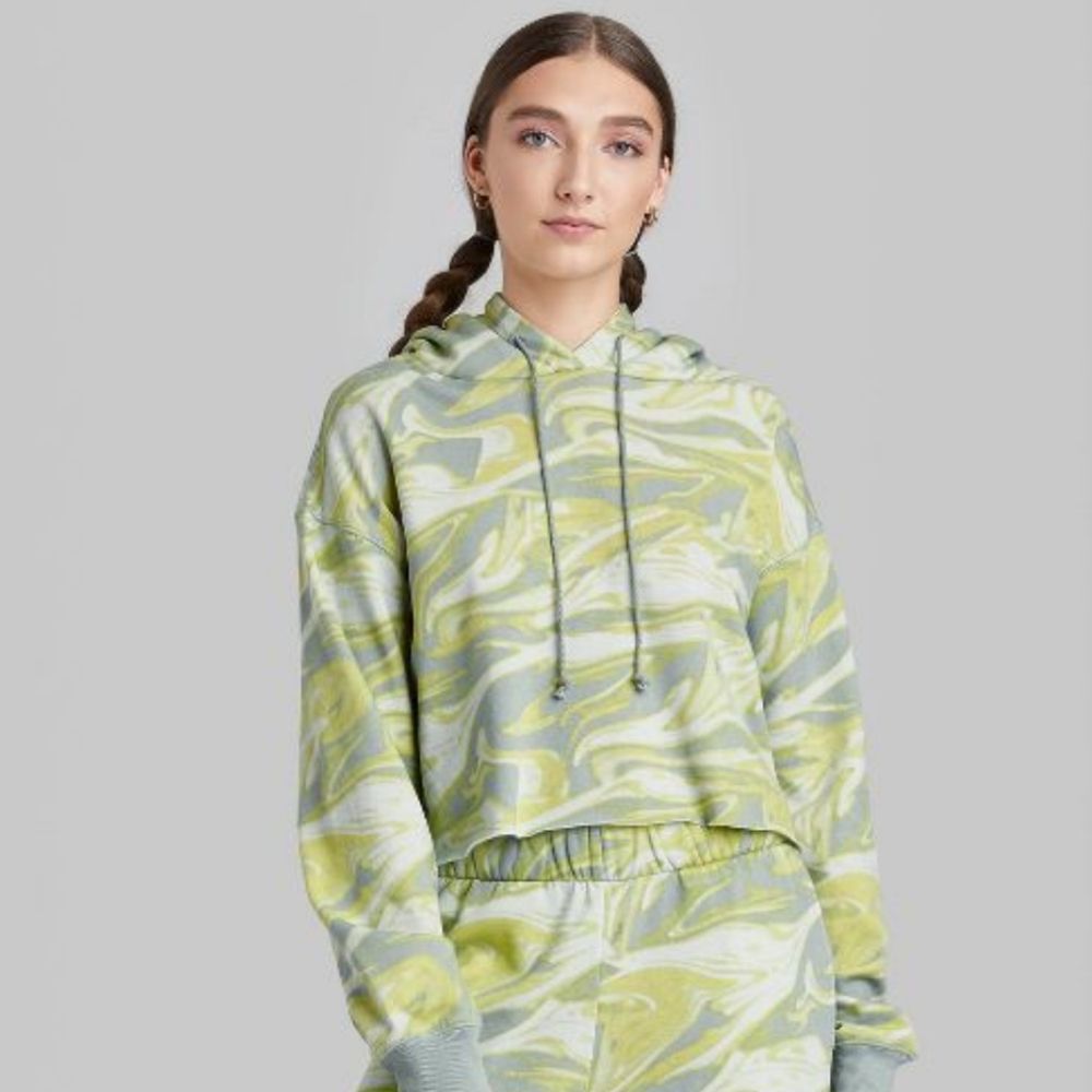 Wild Fable Cropped Hoodie Green Swirl XXL